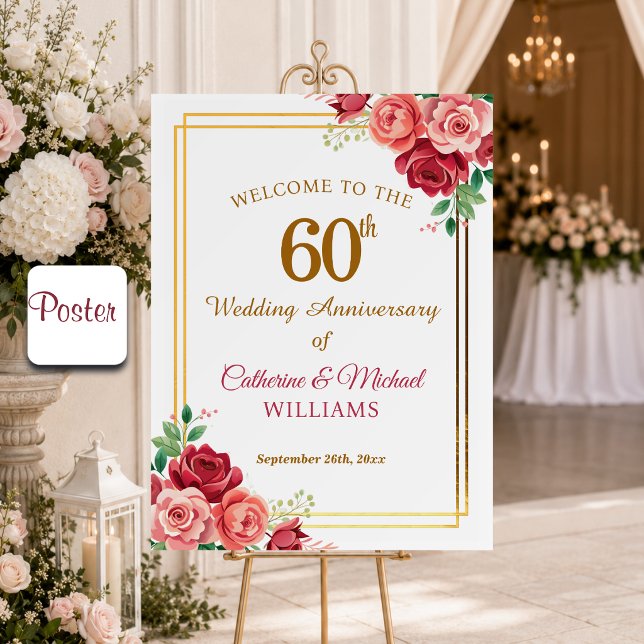 Poster Moldura Dourada de Flores para 60º Aniversário de  (Criador carregado)