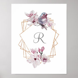 Poster Moldura Dourada de Magnólias Brancas Rosa Monogram