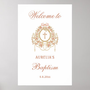 Poster Moldura Elegante Cruz Santa Batismo Bem-Vindo