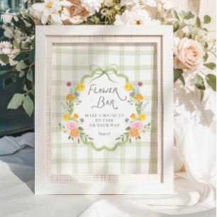 Poster Moldura Floral Barra de Flores Baby Shower Xadrez 