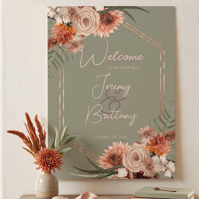 Poster Moldura Floral Boho Rust & Neutro Outono Verde Sal (Criador carregado)