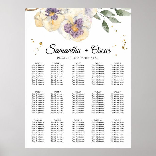 Poster Moldura Floral de Cor de Água Púrpura e Pansy (Frente)