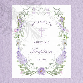 Poster Moldura Lilás Lavanda Floral Boas-vindas Batismo