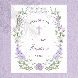 Poster Moldura Lilás Lavanda Floral Boas-vindas Batismo