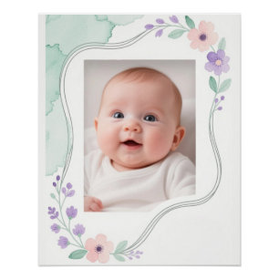 Pôster Moldura Ondulada Floral Pastel em Aquarela Vazia