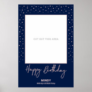 Poster Moldura para Foto de Aniversário em Dourado Rosa e