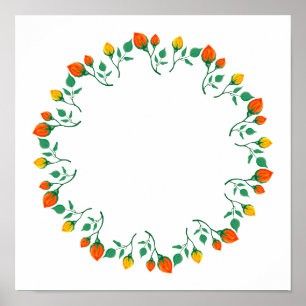 Poster Moldura redonda floral com flor amarela e rosa ver
