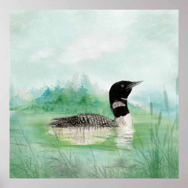 Poster Molho de pintor de aquarelas Loon Bird Lake Art (Frente)