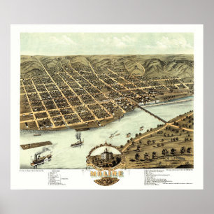 Poster Moline, IL - mapa panorâmico - 1869