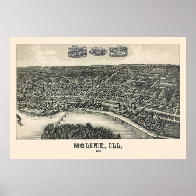 Pôster Molino, Mapa Panorâmico IL - 1889 (Frente)