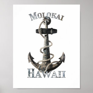 Poster Molokai Hawaii Vacation Nautical Anchor Sailing