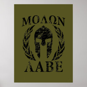 Pôster Molon Labe Grunge Spartan Helmet