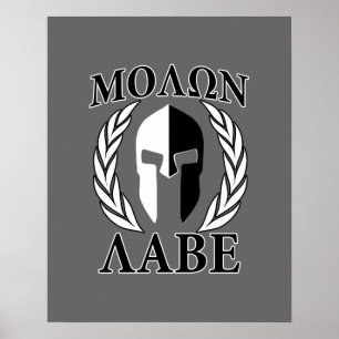 Poster Molon Labe Spartan Mask Armor Laurels Monocromo