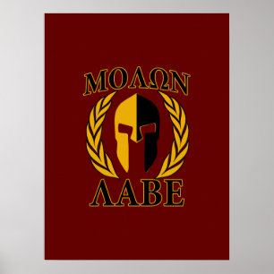 Pôster Molon Labe Spartan Mask Laurels Burgundy Decor