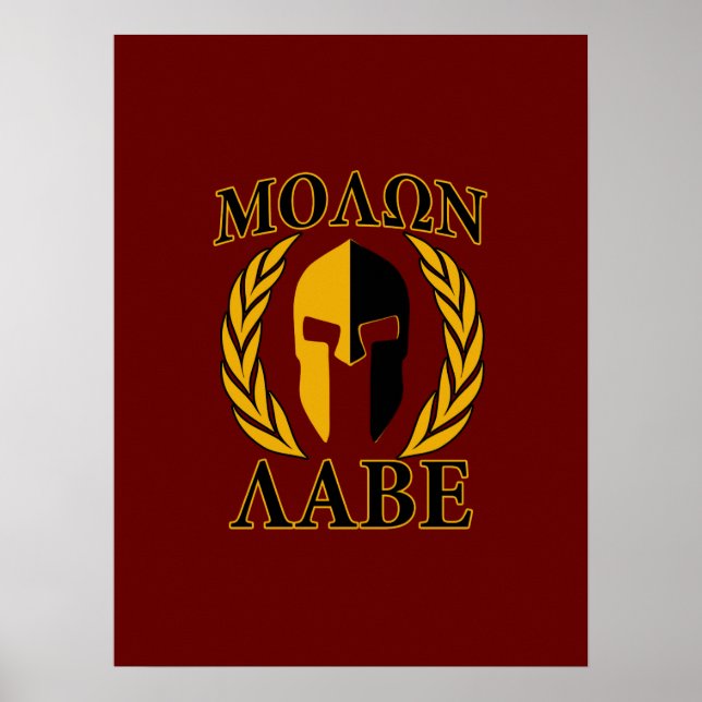 Pôster Molon Labe Spartan Mask Laurels Burgundy Decor (Frente)