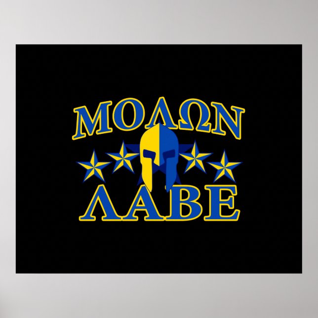 Pôster Molon Labe Spartan Warrior 5 estrelas Amarelo Azul (Frente)