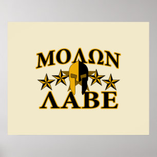 Poster Molon Labe Spartan Warrior Helmet 5 stars Golden