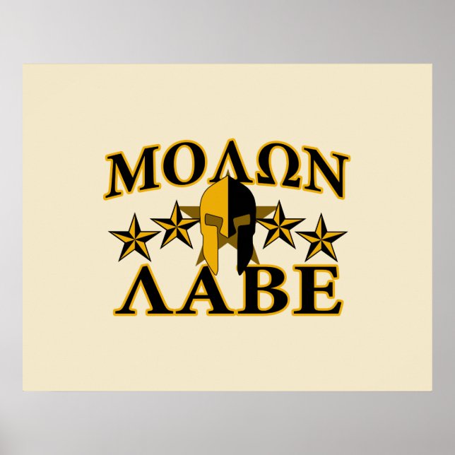 Poster Molon Labe Spartan Warrior Helmet 5 stars Golden (Frente)