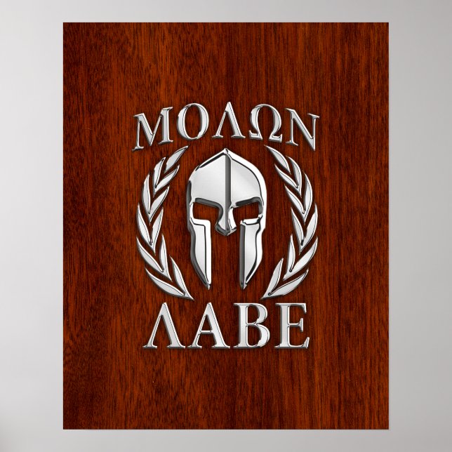 Poster Molon Labe Spartan Warrior Laurels Chro Wood Impre (Frente)