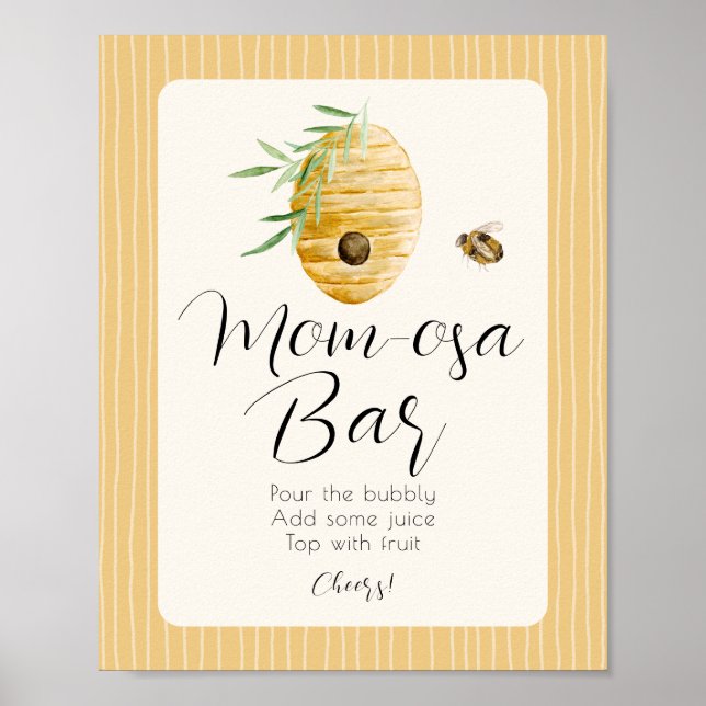 Poster Mom-osa Bar Bee Themed Baby Shower Table Sign (Frente)