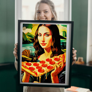 Pôster Momento da Pizza de Mona Lisa - Poster brilhante