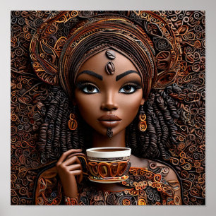 Poster ☕ Momento de Café da Mulher Africana Elegante Esti