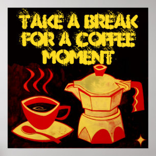 Pôster MOMENTO DE CAFÉ/Taça de Café Amarelo Vermelho e Ca
