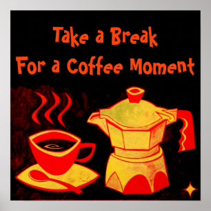 Poster MOMENTO DE CAFÉ /Xícara de café vermelha amarela e