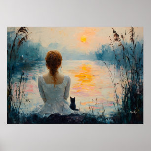 Poster Momentos Serenos: Estilo de Óleo Abstrato Inspirad