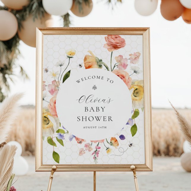 Poster Mommy to Bee Floral Baby Shower Welcome (Criador carregado)