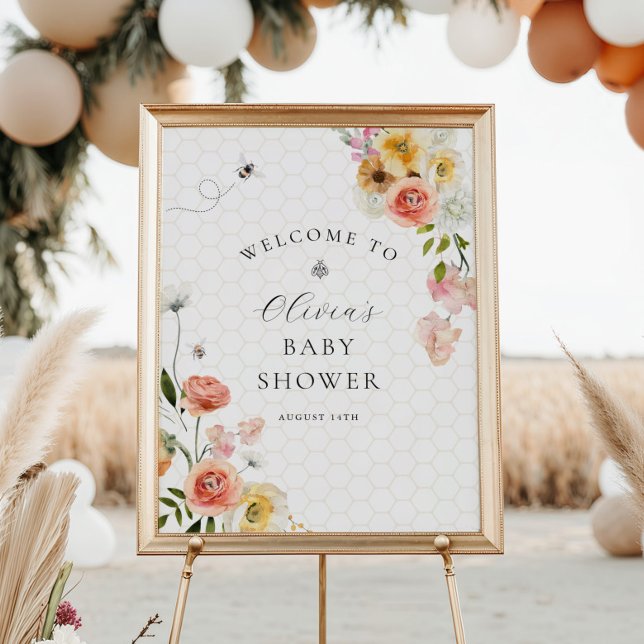 Poster Mommy to Bee Floral Baby Shower Welcome (Criador carregado)
