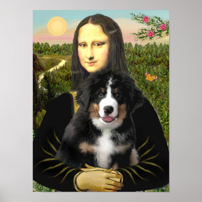 Pôster Mona Lisa - Cachorro da Montanha Bernese (Frente)