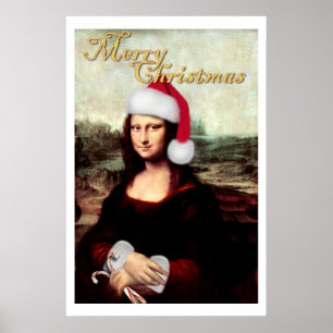 Pôster Mona Lisa Chapéu de Papai Noel Natal