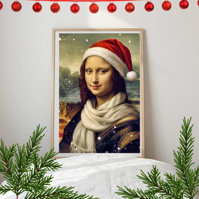 Poster Mona Lisa com chapéu de Papai Noel - vibrações fes (Criador carregado)