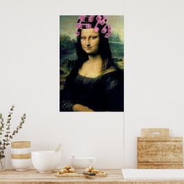 Poster Mona Lisa com roletas cor-de-rosa Leonardo da Vinc