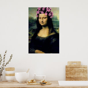 Poster Mona Lisa com roletas cor-de-rosa Leonardo da Vinc