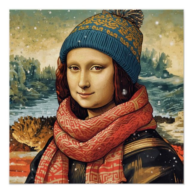Pôster Mona Lisa com touca - vibrações de inverno (Frente)