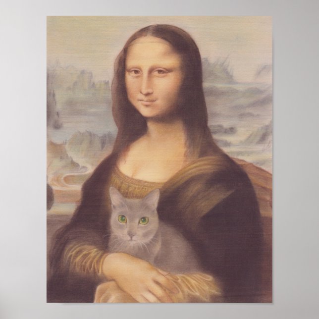 Poster Mona Lisa e o Gato Azul Russo Leonardo da Vinci (Frente)