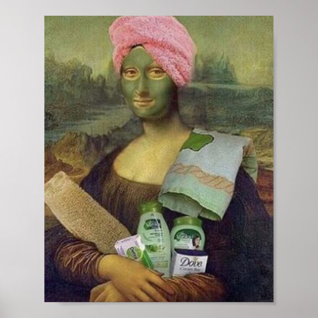 Poster Mona Lisa engraçada fazendo o Skincare Leonardo da (Frente)