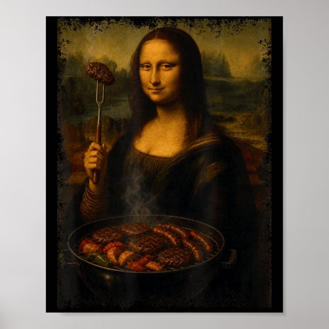 Poster Mona lisa grelhando churrasco engraçado  (Frente)