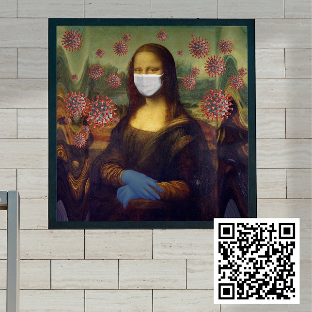 Poster Mona Lisa Mascarada A Jogar Em Segurança Em Torno  (Masked Mona Lisa Playing Safe Around Coronavirus Poster)
