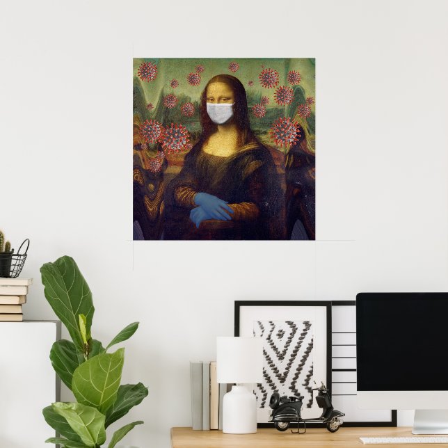 Poster Mona Lisa Mascarada Jogando Seguro Saúde (Escritório em casa)