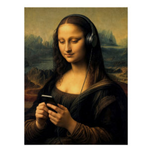 Pôster Mona Lisa Moderna com Smartphone