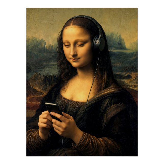 Pôster Mona Lisa Moderna com Smartphone (Frente)