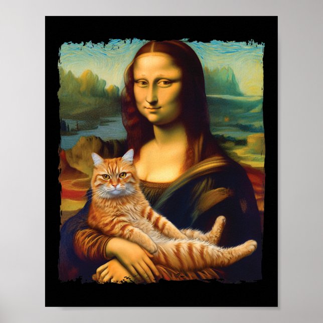 Poster Mona Lisa Segurando Gatinho de Pintura de Retratos (Frente)