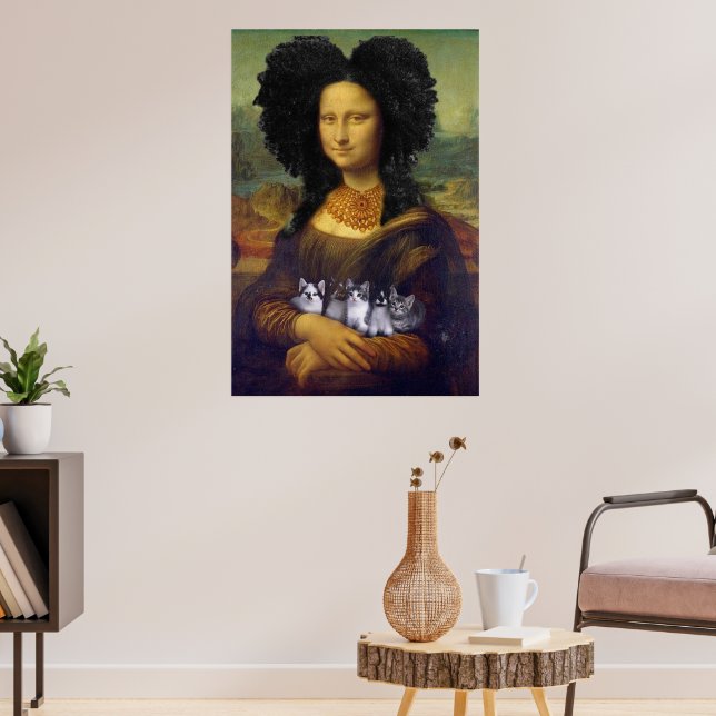 Poster Mona Lisa segurando gatinhos giros Leonardo da Vin (Sala de Estar 3)