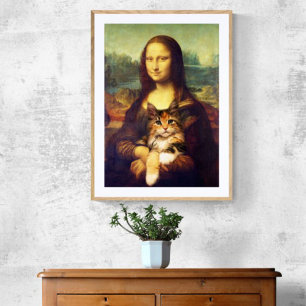 Poster Mona Lisa segurando o seu gato Leonardo da Vinci
