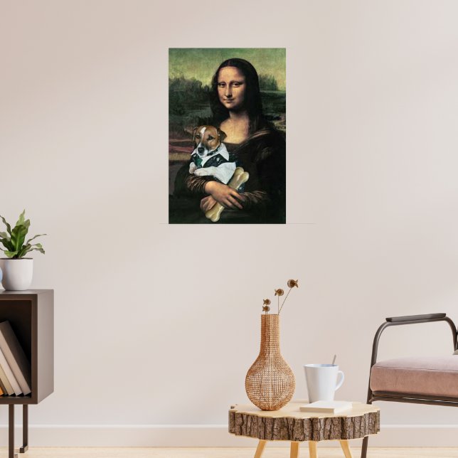 Poster Mona Lisa segurando um cachorro e um osso (Sala de Estar 3)