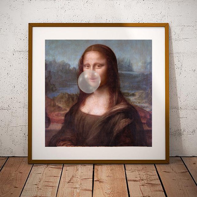 Pôster Mona Lisa soprando chiclete cinza (Criador carregado)