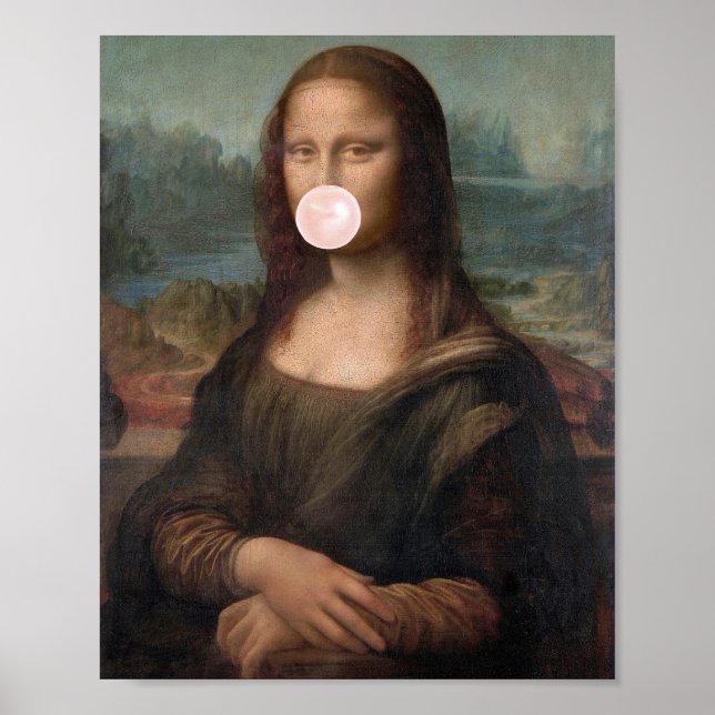 Poster Mona Lisa soprando pastilha elástica rosa (Frente)